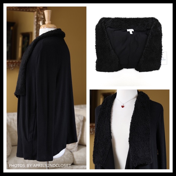 BLACK LONG DRAPED SHAWL OVERSIZED CARDIGAN A3C - Picture 6 of 8